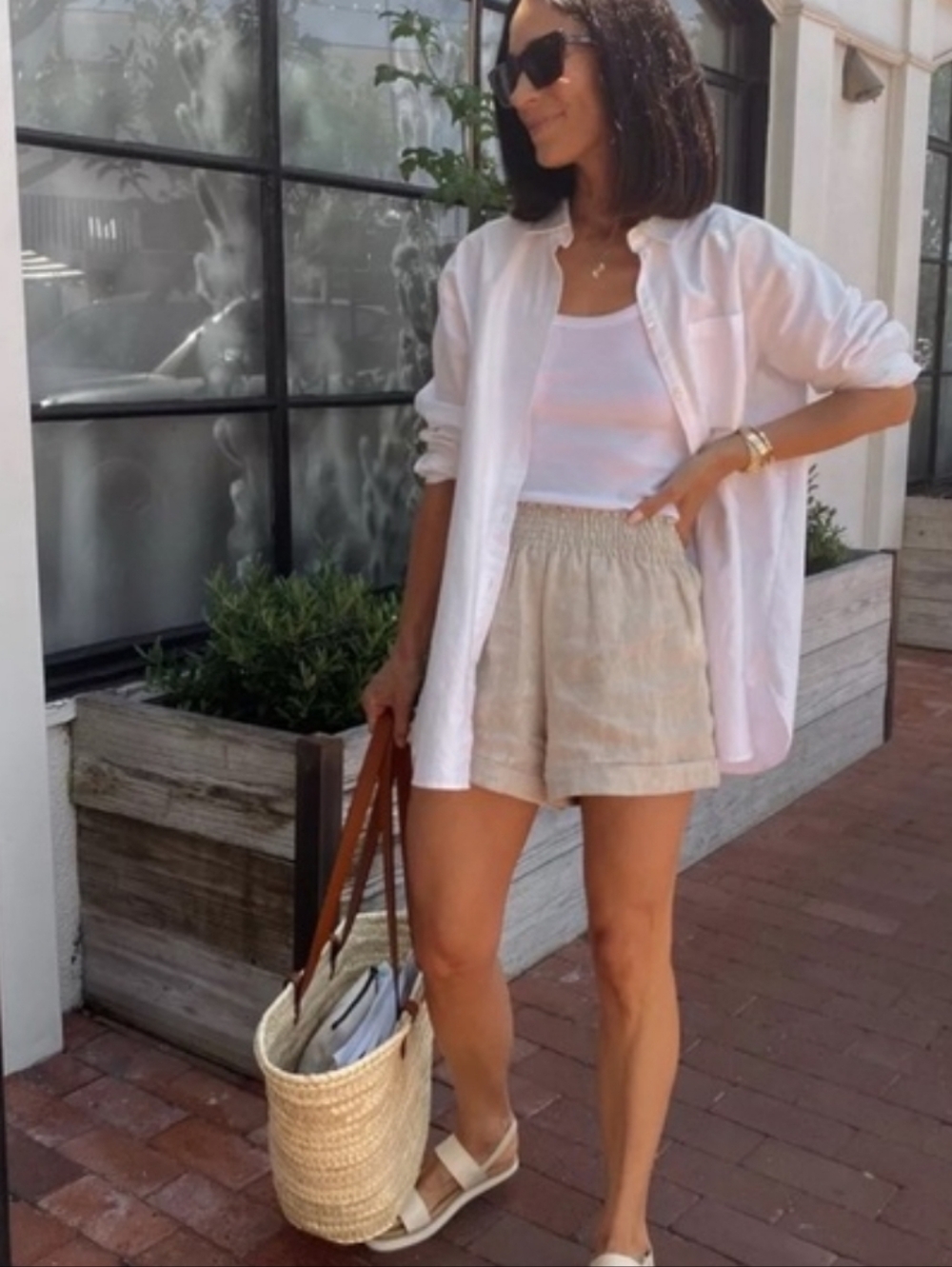 Reformation Mila Linen Shorts  Beige High Rise Elastic Waist Summer